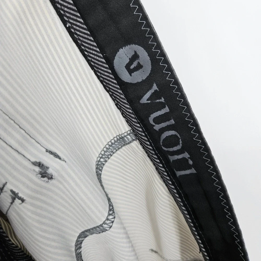 Vuori Men's Striped Athletic Shorts in Gray and Tan